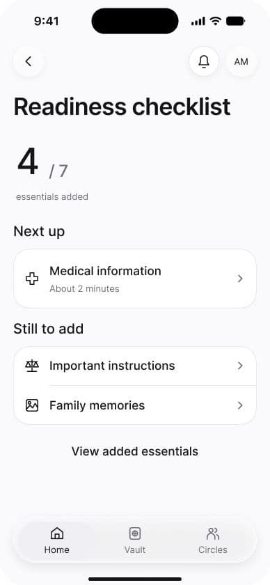 Asylia readiness overview app design in development.